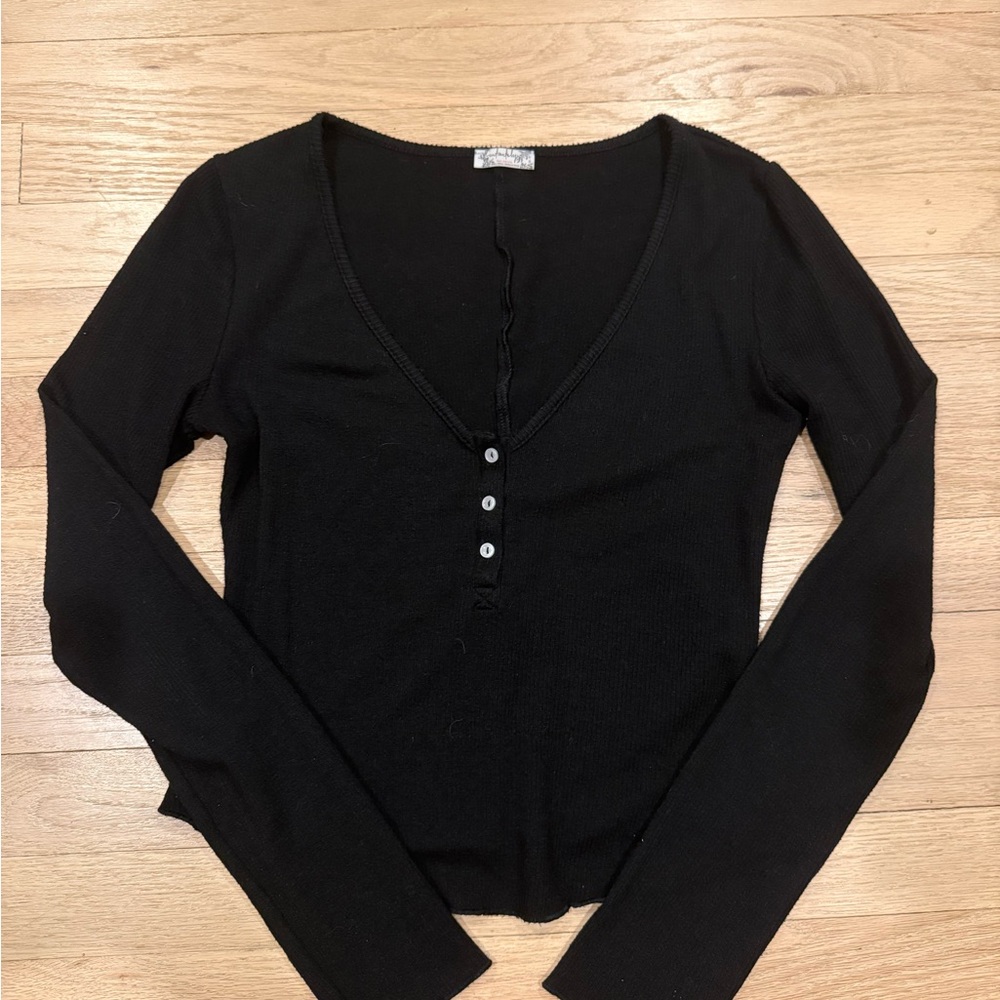 Free People Black Long Sleeve Top